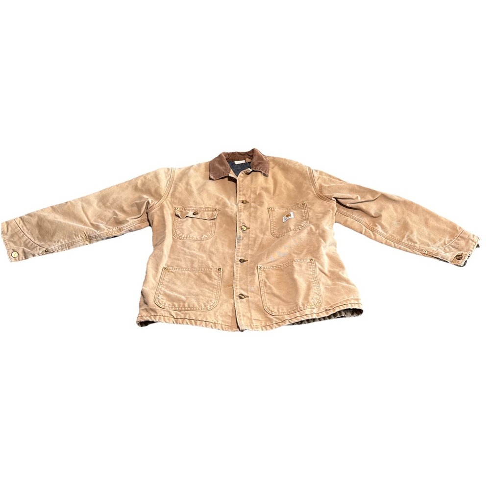 Vintage 70s 80s Carhartt Blanket Lined Chore Coat Work Jacket Size Distressed L
